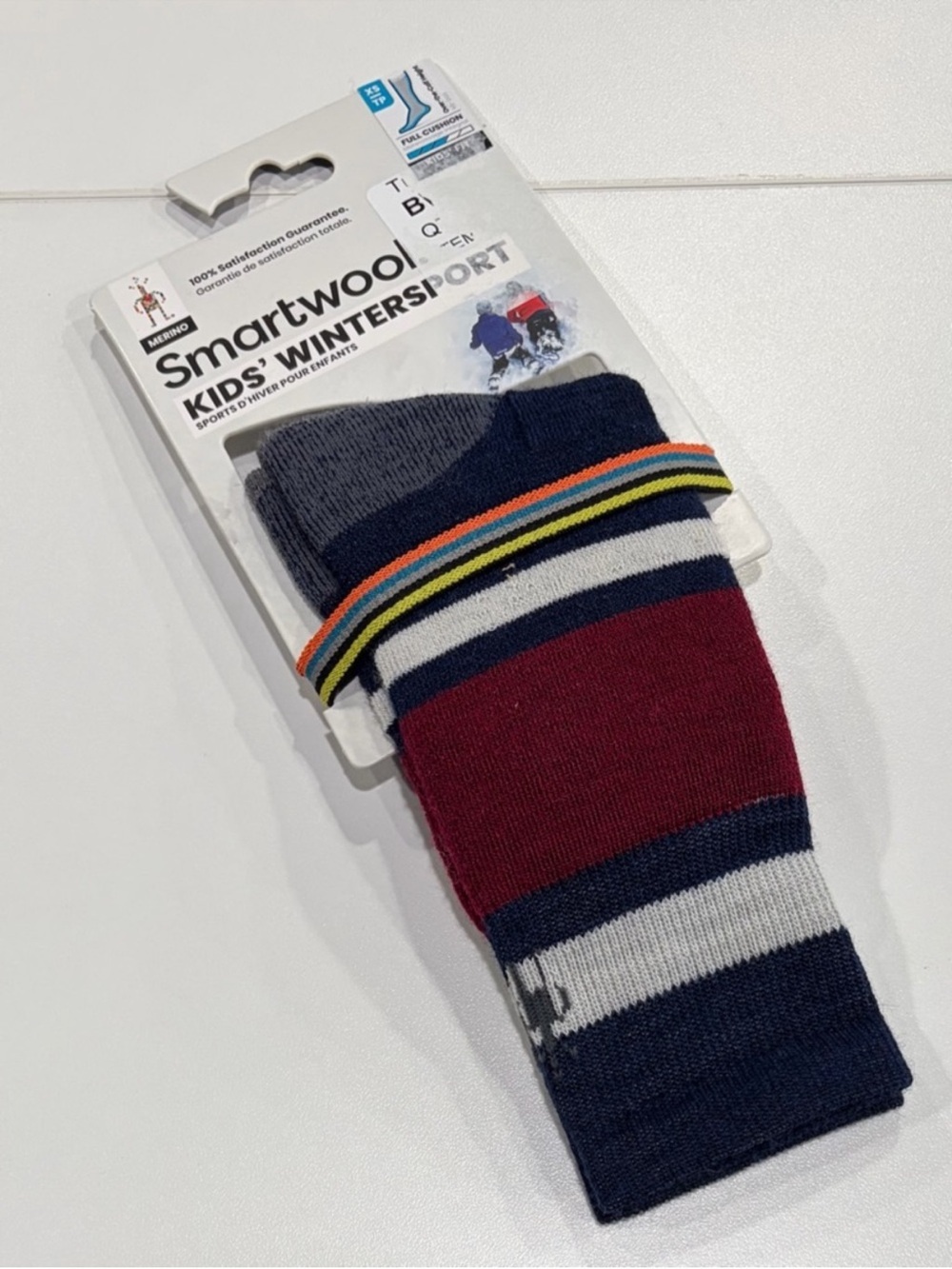 SmartWool Kids XS Wintersport Stripe Full Cushion Ski Socks Navy Blue Red NWT